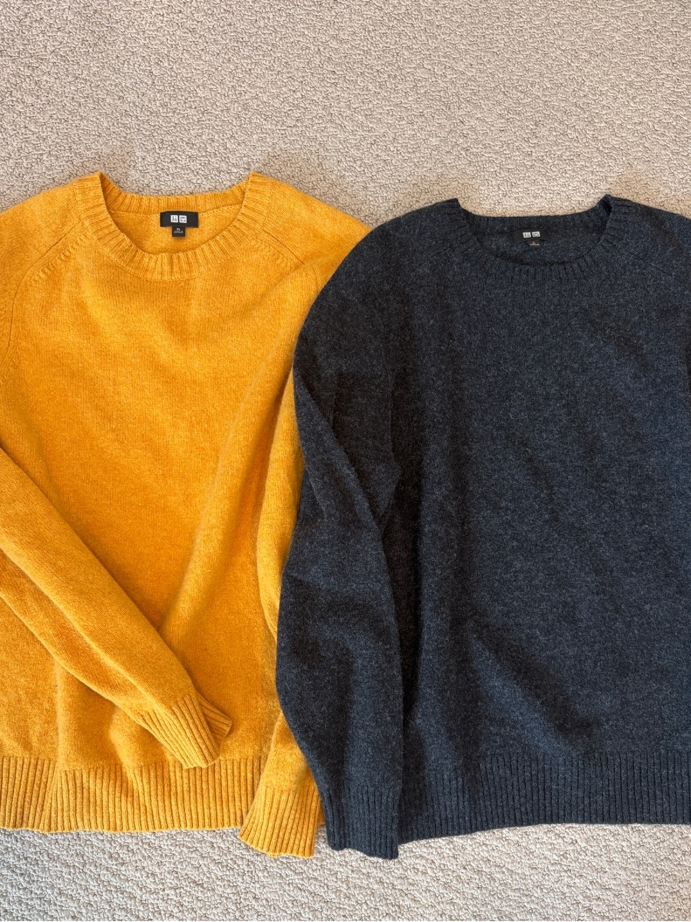 UNIQLO Men’s Crewneck Sweaters Bundle - Mustard Yellow XL & Charcoal Gray L